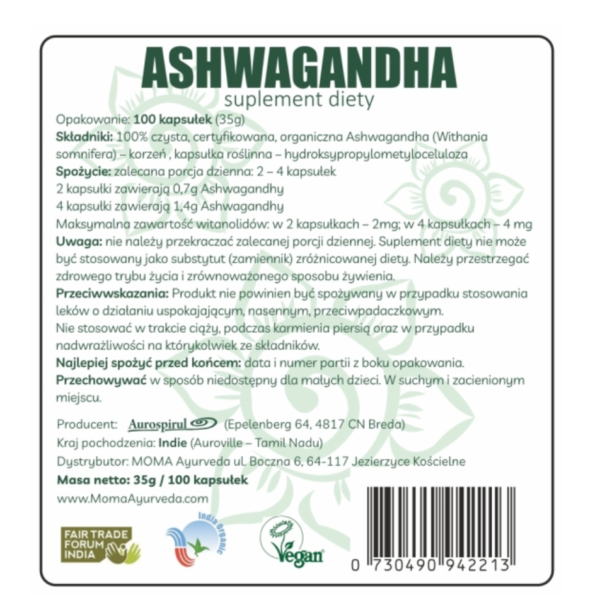 ASHWAGANDHA 100 KAPSUŁEK 35 g - obrazek 4