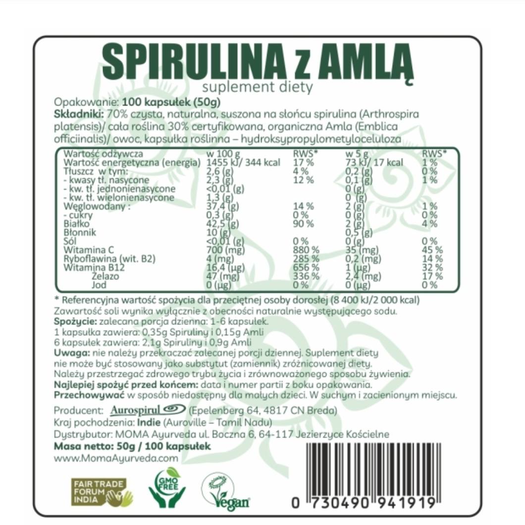 SPIRULINA Z AMLĄ 100 KAPSUŁEK 50 g - obrazek 4