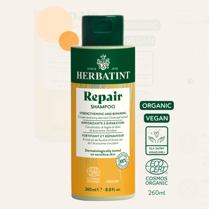 Ekologiczny Szampon Naprawczy REPAIR HERBATINT 260 ml - obrazek 3